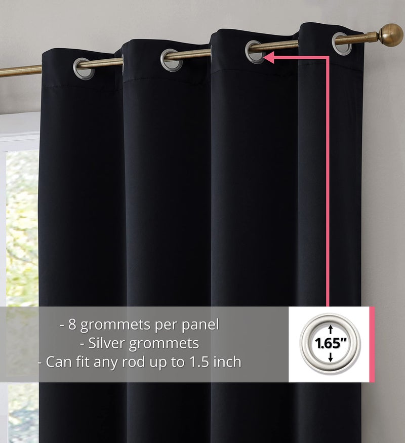 HLC.ME Dakota 100% Complete Blackout Lined Drapery with Double Layer Thermal Insulated Heat/Cold Blocking Window Curtain Grommet Panels for Bedroom & Living Room, 2 Panels (52 W x 72 L, Black) - Image 2